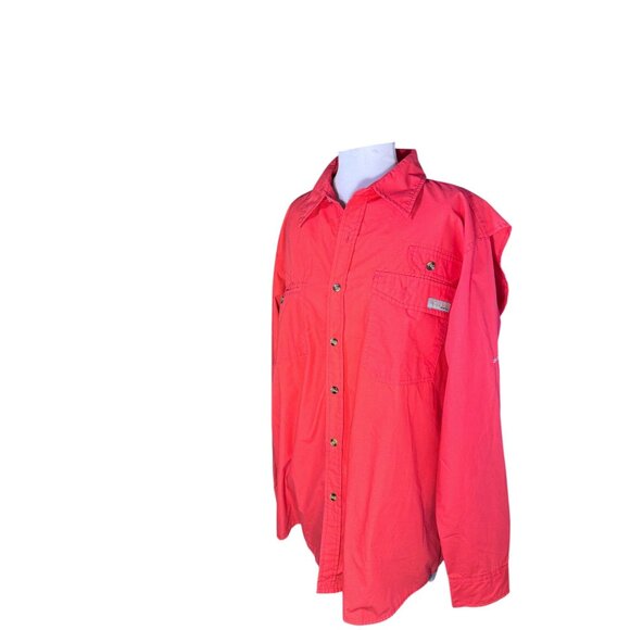 Columbia PFG Mens Long Sleeve Shirt S 65% Polyester 35% Cotton Bright Red - Picture 2 of 11